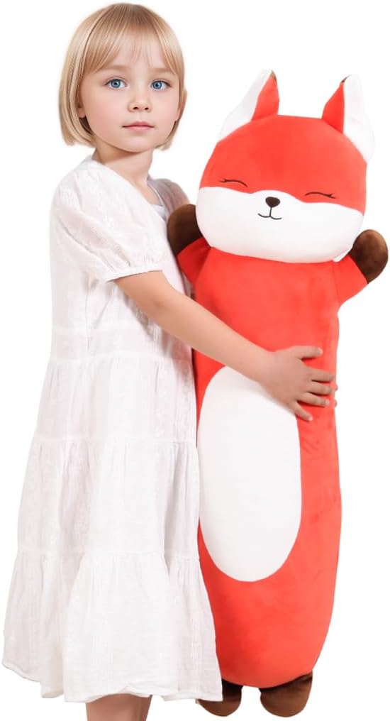 36 inch Orange Fox Stuffed Animal, Soft Long Pillow Doll, Giant Cute Fox Plush Body Pillow Plushies Toy Gift for Kids, Boys Birthday,Valentine,Easter