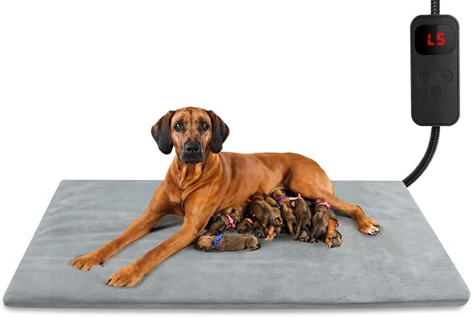 Outdoor Pet Heating Pad for Cat & Dog, Indoor Warming Heated Mat Pad, Adjustable Waterproof Heated Dog Cat Bed with 6 Temperature & 5 Timers Set Auto Off, Pet Heater Warmer Blanket