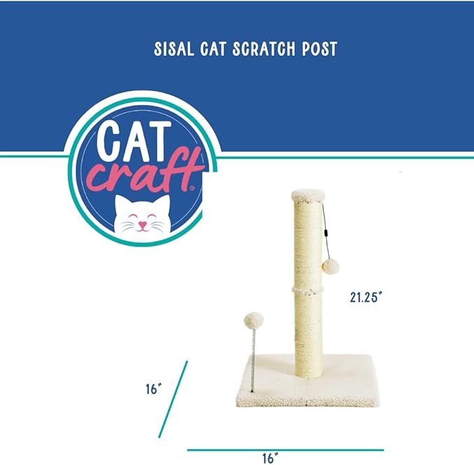 Cat Craft Scratching Post, Cat Scratch Post 20" Kitten Scratcher Sisal Scratch Posts with Hanging Balls, Beige