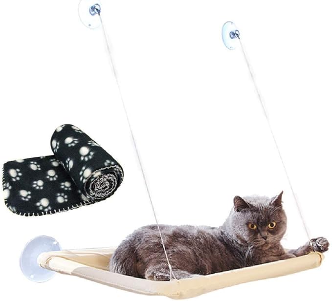 JZK Cat Window cat hammock + cat blanket, suction cup pet hanging bed and pet black blanket for cat perch
