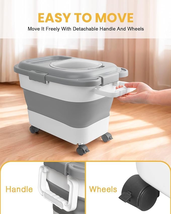 20-23LBS Collapsible Dog Food Storage Container, Pet Dog Pantry Large Containers Bin with Wheels,bowl & 1pcs Food Storage Containers, Kitchen Cereal Flour Rice Leakproof Dry Holder