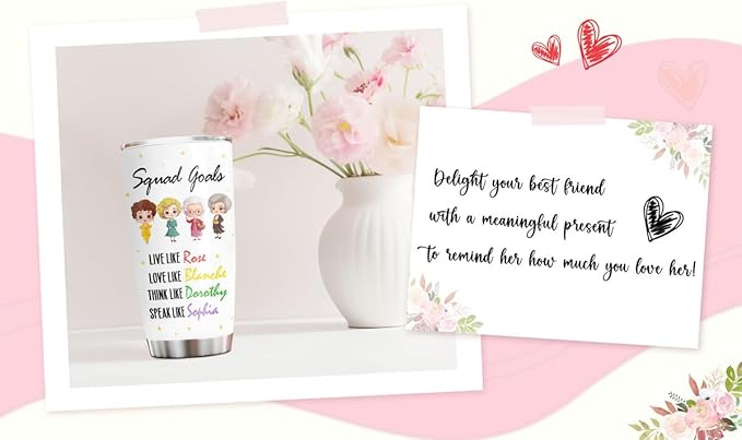 34HD Valentine Friend Gifts, Golden Movie Tumblers with Lid 20 oz Stainless Steel, Best Friend Travel Cup Mug, Friend Decor, Birthday Gifts for Bestie Women Girls