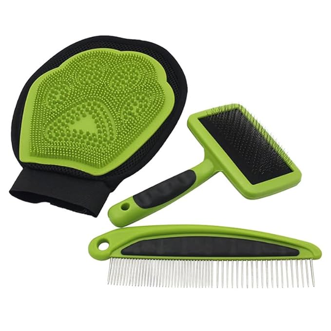 3 in 1 Pet Grooming Kit | Deshedding Brush | Dog Cat Slicker Brush | Dog Cat Grooming Set | Glove for Cats & Dogs