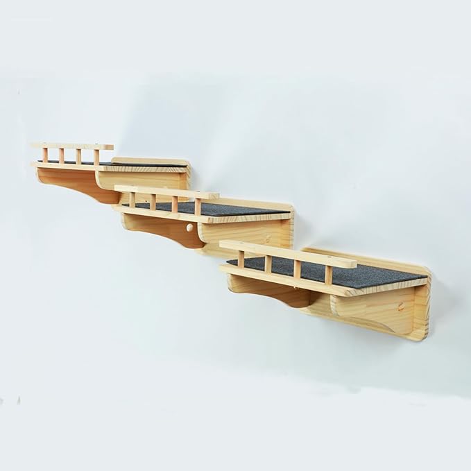 47.2" x 11.8" Natural Solid Wood Wall Mounted Cat Shelves, Superhighway Walkway Balcony Wall Furniture Shelves, Wall Steps Stairs, Perch