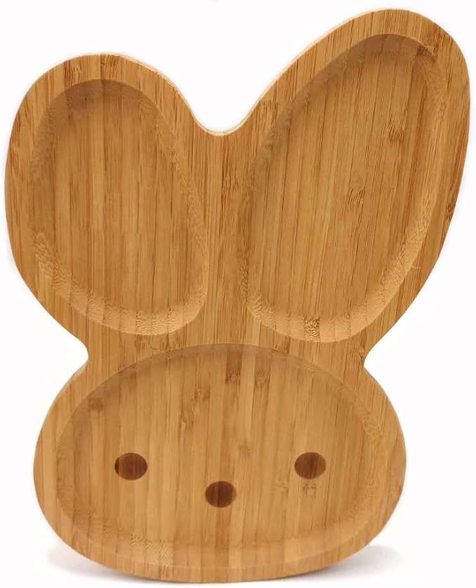 4919, Bamboo Food Plate for Snacks Appetizer Fruit Vegetable | Kids Meal Plate | Picnic Kitchen Party | Eco-Friendly Plates, Bunny Face with Long Ears Shaped, 11"x7.5", 2pc