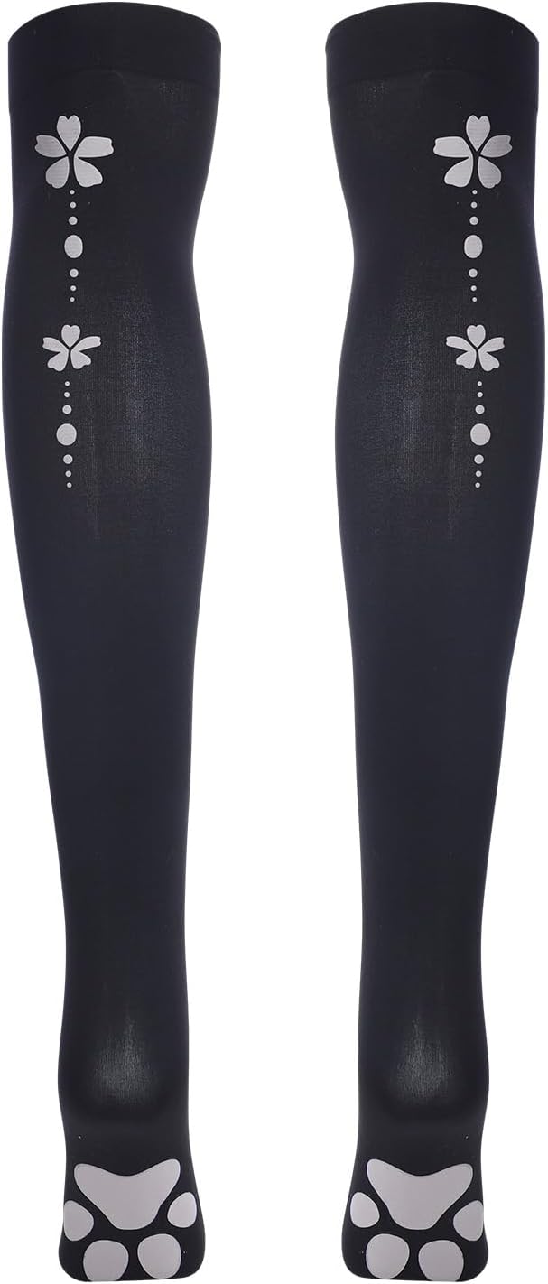 ABAFIP Women Cute Kawaii Cat Paw Print Thigh High Socks Kitten Claw Above Knee Sheer Hosiery Stockings