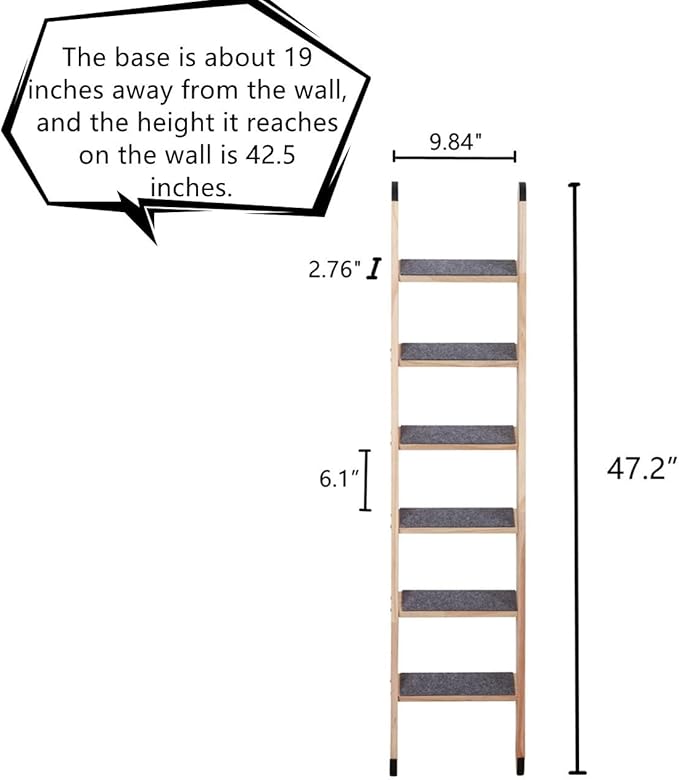 SHENGOCASE Solid Wood Wall Leaning Cat Ladder for Indoor Cats and Small Medium Dog, Cat Stair Step for Window Bed, Cat Wall Climbing Furniture (47.2")