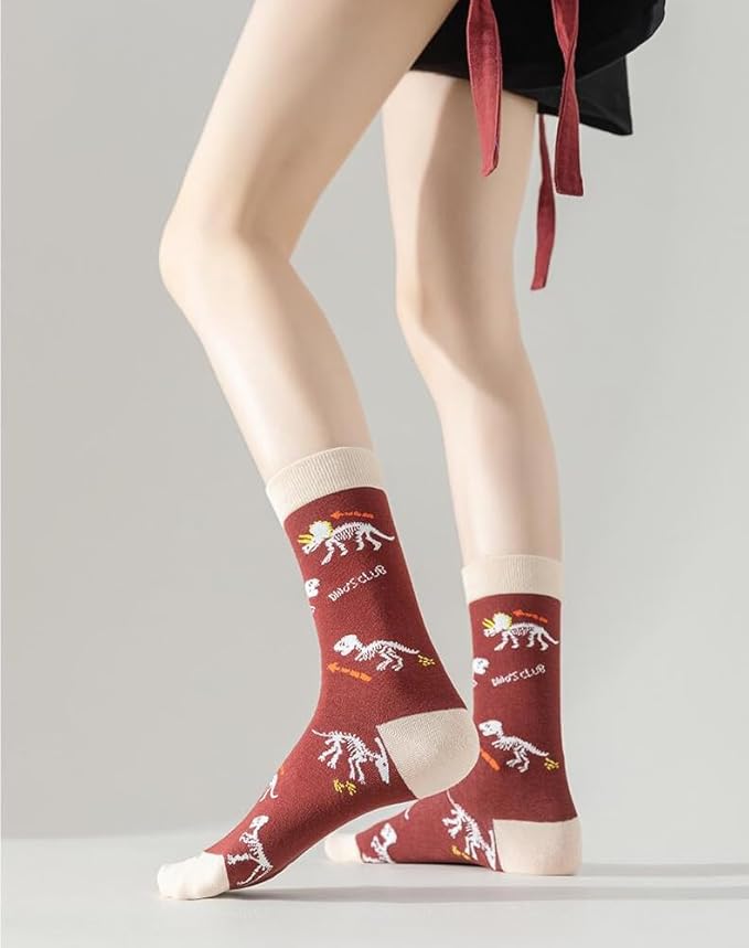 5 Pairs Cute Animal Crew Socks Fun Casual Cotton Calf Socks for Women