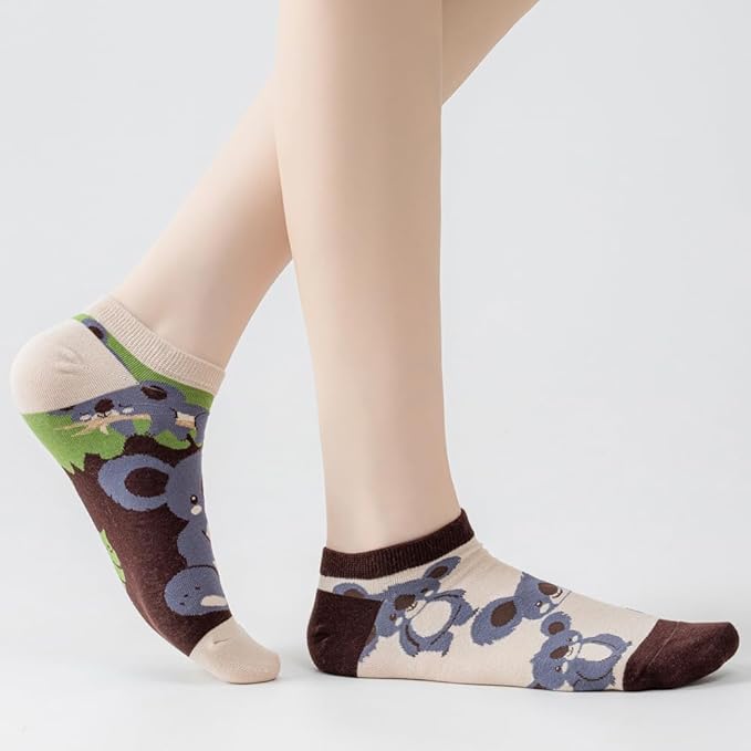 2 Pairs Funny Cartoon Animal Print Cotton Ankle Socks for Women Teens