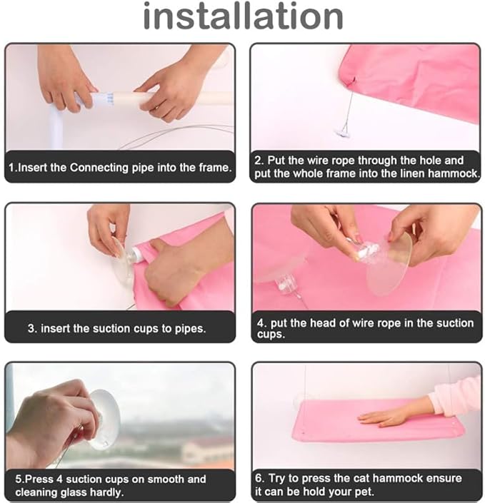 Cat Window Perch Suction Cups Cat Window Hammock Space Saving Window Seat for Cats Inside (Pink)