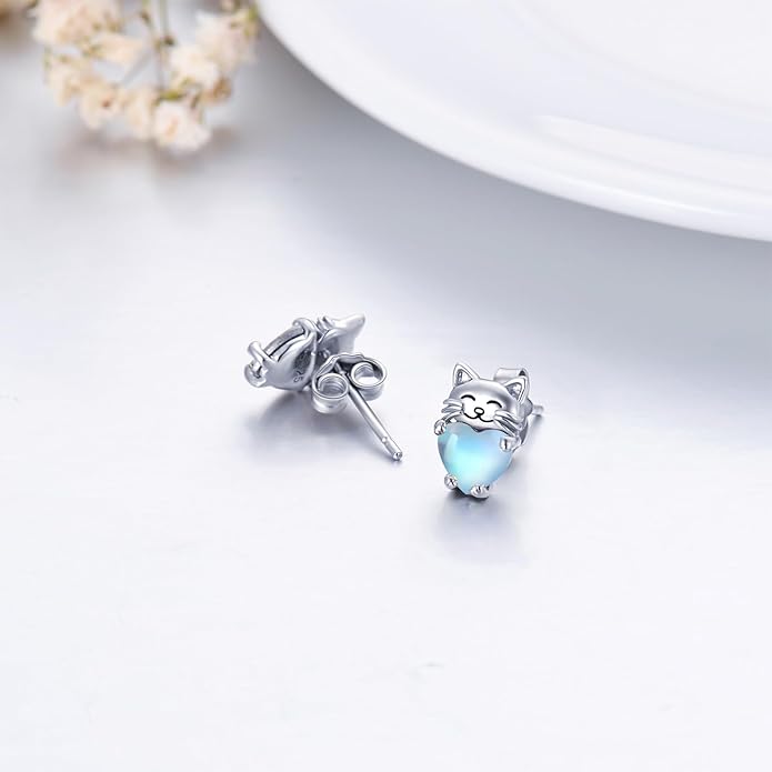 925 Sterling Silver Cat Earrings Cute Animal Kitten Stud Earrings cat Jewelry Gifts for Women Girls Hypoallergenic Earrings for Sensitive Ears