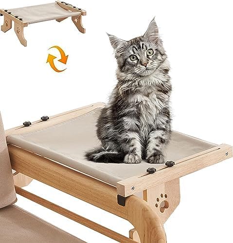 Indoor Cat Hammock Window Perch – Cordless cat Shelf seat with 4 Legs, Wood & Metal Frame with a Soft Bed No Drilling Required | Easy Adjustable 2 in 1 cat Bed for Windowsill, Floor & Bedside