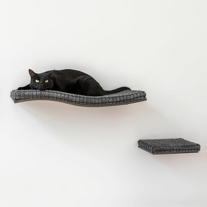 Kitsune Garden Cat Wall Shelves, Floating Cat Shelves, Cat Wall Furniture, Wall Mounted Cat Bed, Cat Wall Shelf, Cat Perch, Cat Bedding, Modern Cat Furniture, Cat Wall, Cat Waved Shelf Grey