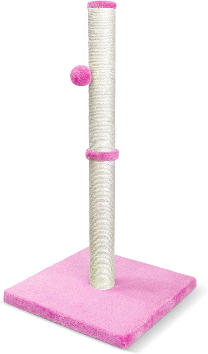 petellow 31'' Tall Cat Scratching Post - Cat Claw Scratcher with Hanging Ball - Scratching Posts for Indoor Large Cats - Durable Stable Cat Furniture with Sisal Rope - Cat Scratch Post - Pink