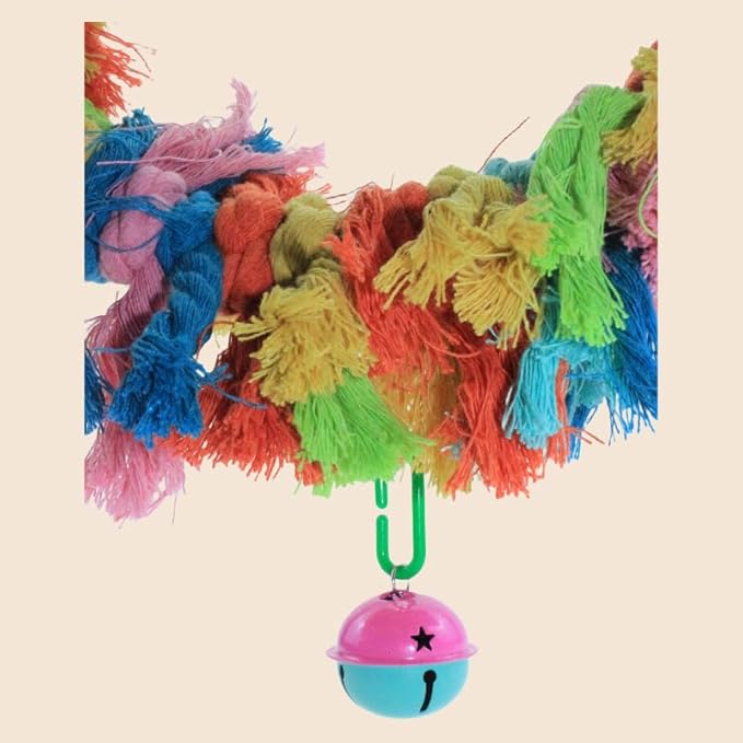 2Pcs Bird Swing，Bird Swing Toy，Bird Colorful Cotton Rope Hanging Ring Parrot Preening Grooming Chew Climb Biting Toy ，Large Bird Toys