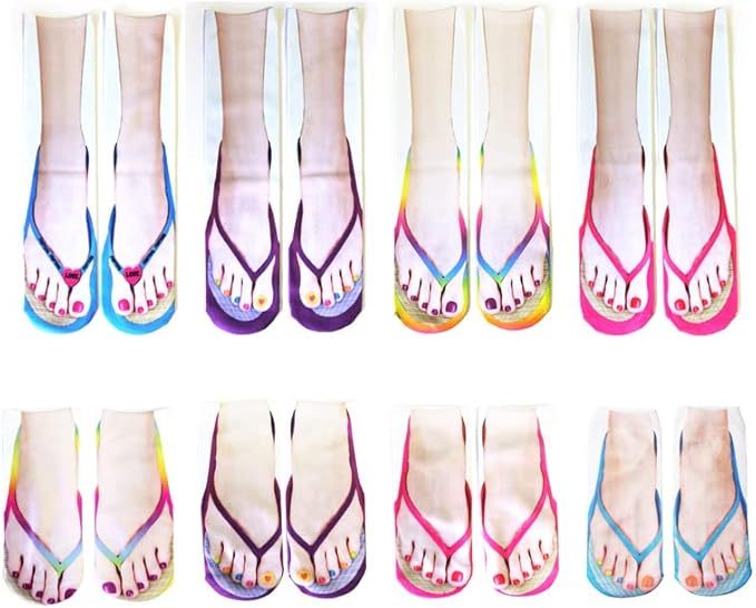 3D Manicure Print Socks Funny Flip Flop Socks 3D Pattern Socks Sandal Socks Low Cut Ankle Silly Socks- A Gag Gift