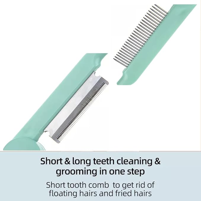 2-Sided Pet Grooming Brush for Dogs & Cats, Self-Cleaning Sliver - Comb Long Haired Short Dogs, Rabbits More Deshedding Tool, Cat (Green) (W-482), 1.0 Count