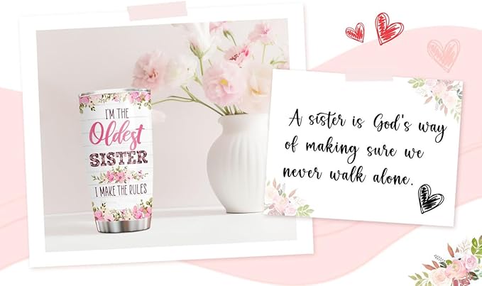 34HD Sister Gifts - Oldest Sister Tumbler with Lid, 20 oz Stainless Steel, Seester Mug - Birthday Gifts for Siblings