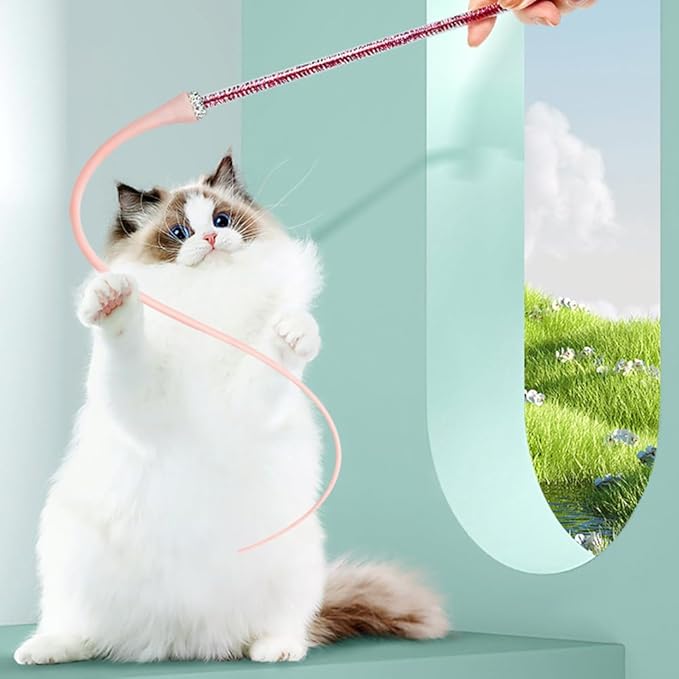 2PCS Cat Toy Wand, Silicone Mice Tail Teaser Toys Interactive Cat Toys with 2 Replaceable Tail for Indoor Cats Kittens Chase Exercise