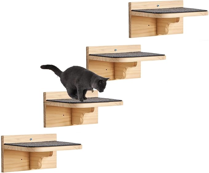 9.8" x 7.1" Solid Wood Wall Mounted Large Cat Step, Cat Wall Furniture, Cat Wall Shelves, Wall Stairs, Wall Perch