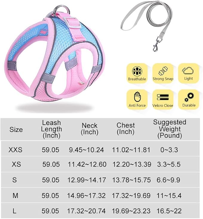 Cat Harness and Leash Set Soft Adjustable Escape Proof Cat Leash Breathable Comfortable Vest Easy to Wear Kitten/Small Dogs Harness for Outdoor Walking Blue XS