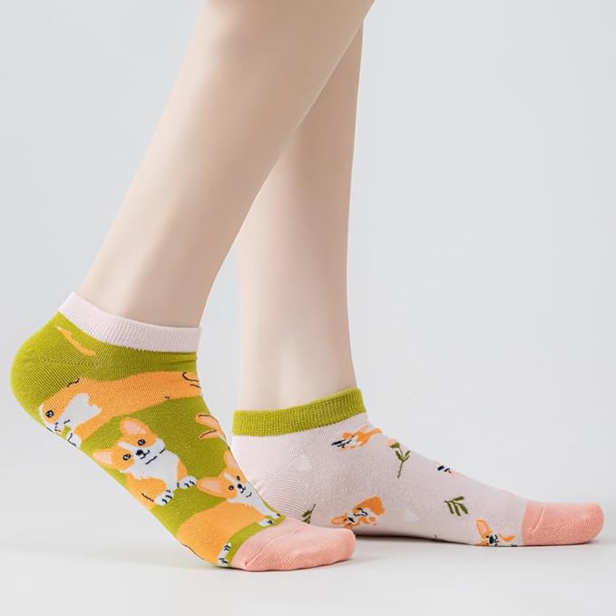 2 Pairs Funny Cartoon Animal Print Cotton Ankle Socks for Women Teens