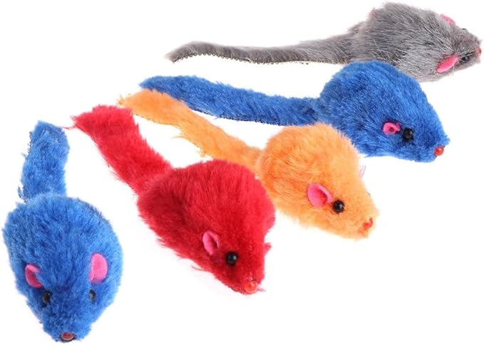 5Pcs Interactive Flocking Plush Mice Toys for Cats - Soft Kitten Catch & Training Play Toys,Flexible Indoor Exercise,Small Plush Biting Toys for Cat Tents,Beds & Houses-Perfect for Indoor Cats（Random）