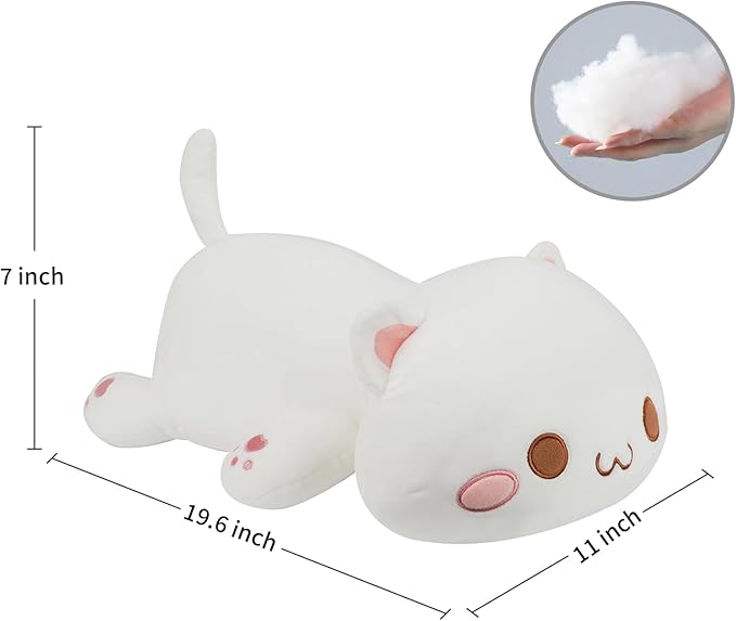 AFAN Cat Plush Toy, 19.6in Soft Kitten Doll, White Kawaii Anime Plush Cute Stuffed Animal for Kids Girls Boys