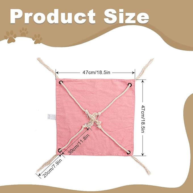 Cat Hammock, Breathable Pet Cage Hammock, Cat Hanging Bed with Metal Carabiners and Tassels, Cat Hanging Hammock for Cage, Hammocks for Kittens, Rabbits, Small Dogs (Khaki)