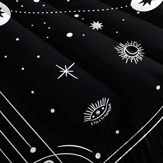 AILONEN Sun and Moon Comforter Set for Teens Boys Kids Girls, Galaxy Astrology Bedding Set Queen Size,Bohemian Sun Moon Quilted Duvet,Galaxy Quilt,1 Comforter 2 Pillowcases 3 Piece