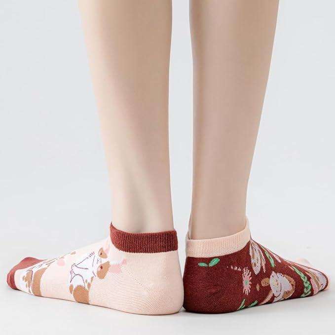 2 Pairs Funny Cartoon Animal Print Cotton Ankle Socks for Women Teens