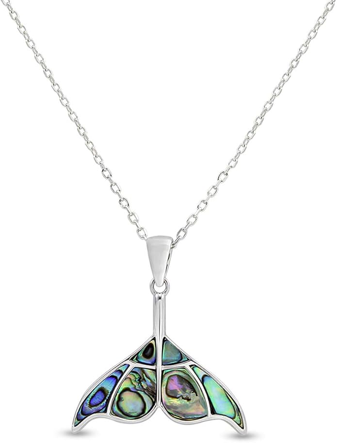 AFFY Abalone Shell Animal (Starfish, Dolphin, Seahorse, Frog, Dragonfly, Whale Tail, Turtle) 14K White Gold Over Sterling Silver Pendant Necklace Jewelry Gift For Her
