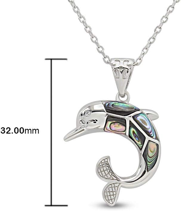 AFFY Abalone Shell Animal (Starfish, Dolphin, Seahorse, Frog, Dragonfly, Whale Tail, Turtle) 14K White Gold Over Sterling Silver Pendant Necklace Jewelry Gift For Her