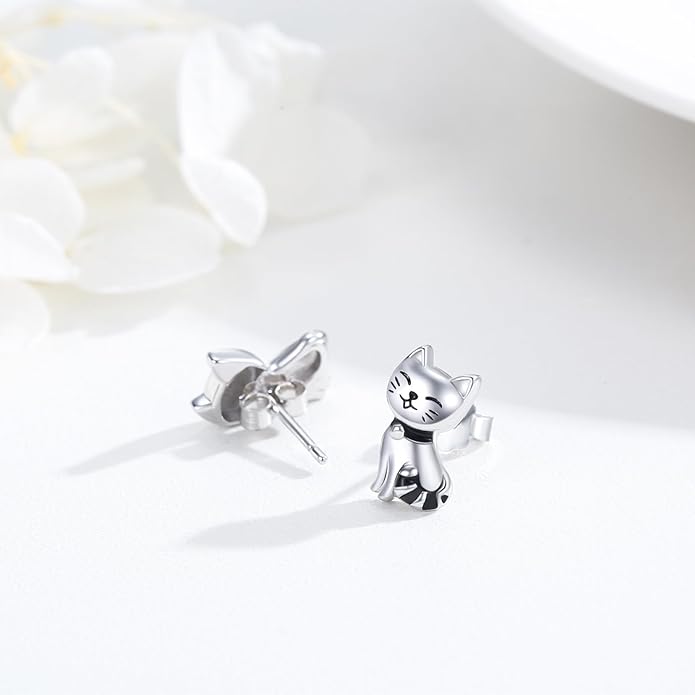 925 Sterling Silver Cat Earrings Cute Animal Kitten Stud Earrings cat Jewelry Gifts for Women Girls Hypoallergenic Earrings for Sensitive Ears
