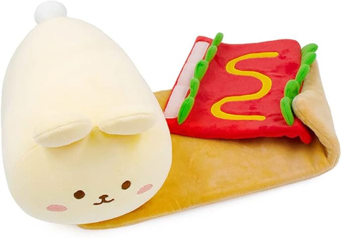Anirollz Stuffed Animal Plush Toy - Official Roll Blanket Outfitz Doll |Soft, Squishy, Warm, Cute, Comfort, Safe| Hot Dog Pillow with Bunny - Birthday Decorations Gift 12" Bunniroll