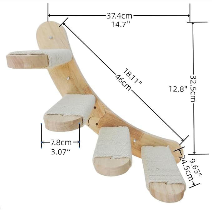 Cat Scratching Staircase, Wooden Climbing Post for Cats, Stairway Design Cat Climbing Shelf Wall Mounted, Four Step Cat Stairway with Jute Scratching for Cats Perch Platform (Flat-Ladder)