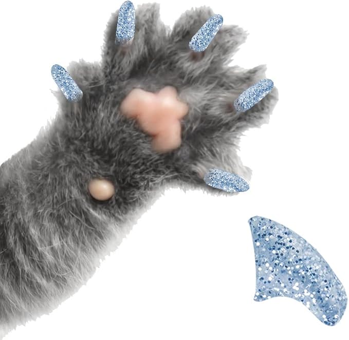 60 Piece Soft Nail Caps with Adhesive for Cat Claws - Diamond Glitter X-Small