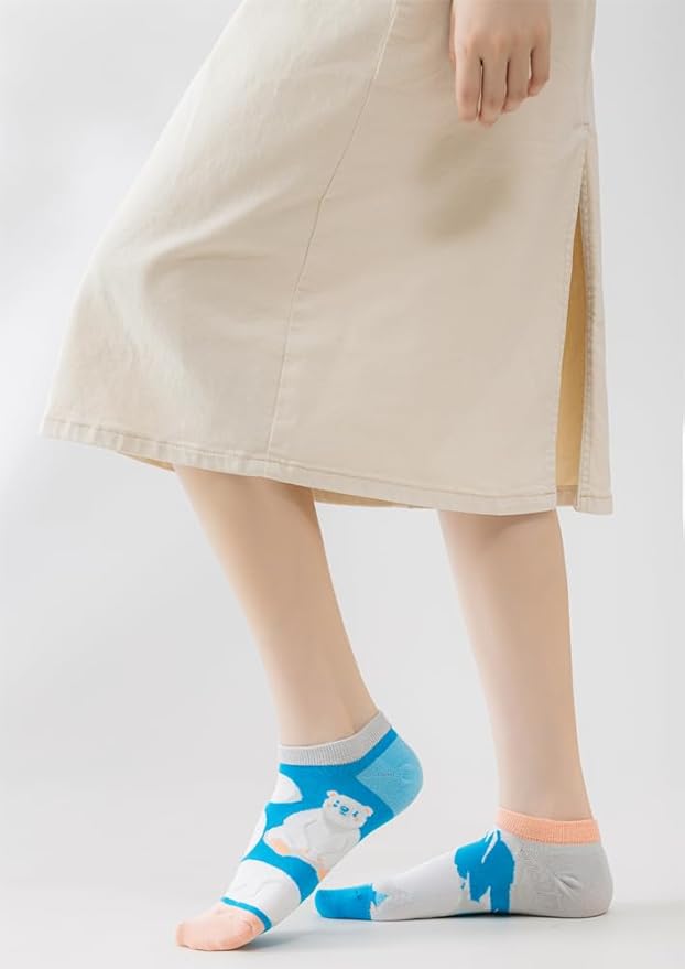 2 Pairs Funny Cartoon Animal Print Cotton Ankle Socks for Women Teens