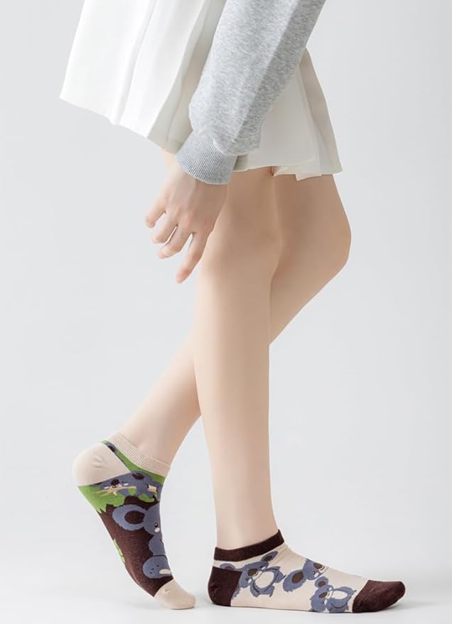 2 Pairs Funny Cartoon Animal Print Cotton Ankle Socks for Women Teens