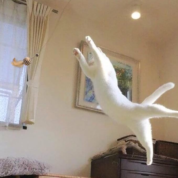 Artshu 6pcs/lot 40cm Pet Cat Teaser Toys Feather Linen Wand Cat Catcher Teaser Stick Cat Interactive Toys Wood Rod Mouse Toy with Mini Bell