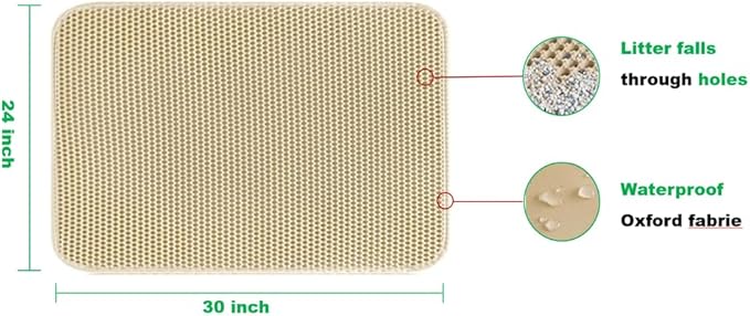 1 Pack Cat Litter Mat, 30''X 24'' Litter Box Mat, Double Layer Waterproof Urine Proof Trapping Mat (Brown)
