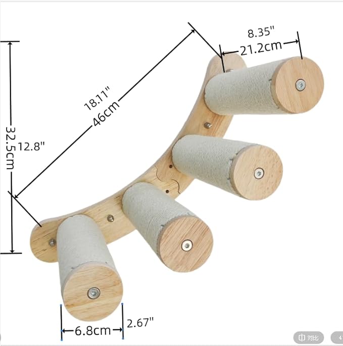 Cat Scratching Staircase, Wooden Climbing Post for Cats, Stairway Design Cat Climbing Shelf Wall Mounted, Four Step Cat Stairway with Jute Scratching for Cats Perch Platform (Round-Ladder)