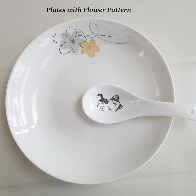 5 Pack Porcelain Plates with Yellow Flower Pattern, 7 inch Large Dessert Salad Ceramic Dinner Plates, Ceramic Dessert Dishes for Steak, Pasta, Pizza, Appetizer ( Dishwasher Safe & Microwave Safe)