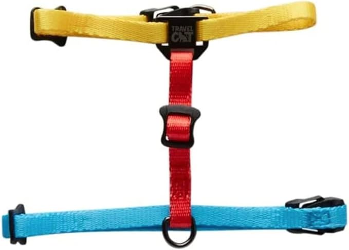 Travel Cat Harness and Bungee Leash Set - 2 in 1 Adjustable Escape Proof Cat Harness & Leash for Small, Medium, Large Cats, Kitten - Safe H-Style Cat Leash Harness for Outdoor Walking (Color Block)