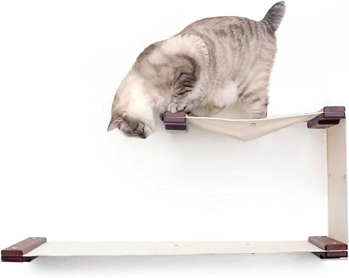 Catastrophic Creations Double Decker Cat Hammock – Wall Mounted Cat Tree with Hammock Perch – Cat Wall Hammock w/Canvas Fabric – Bamboo Cat Tower for Indoor Cats – Modern Cat Furniture
