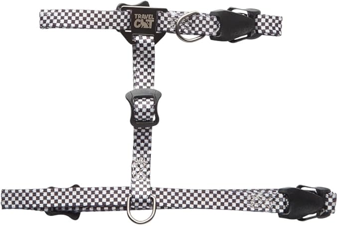 Travel Cat Harness and Bungee Leash Set - 2 in 1 Adjustable Escape Proof Cat Harness & Leash for Small, Medium, Large Cats, Kitten - Safe H-Style Cat Leash Harness for Outdoor Walking (Checkered)