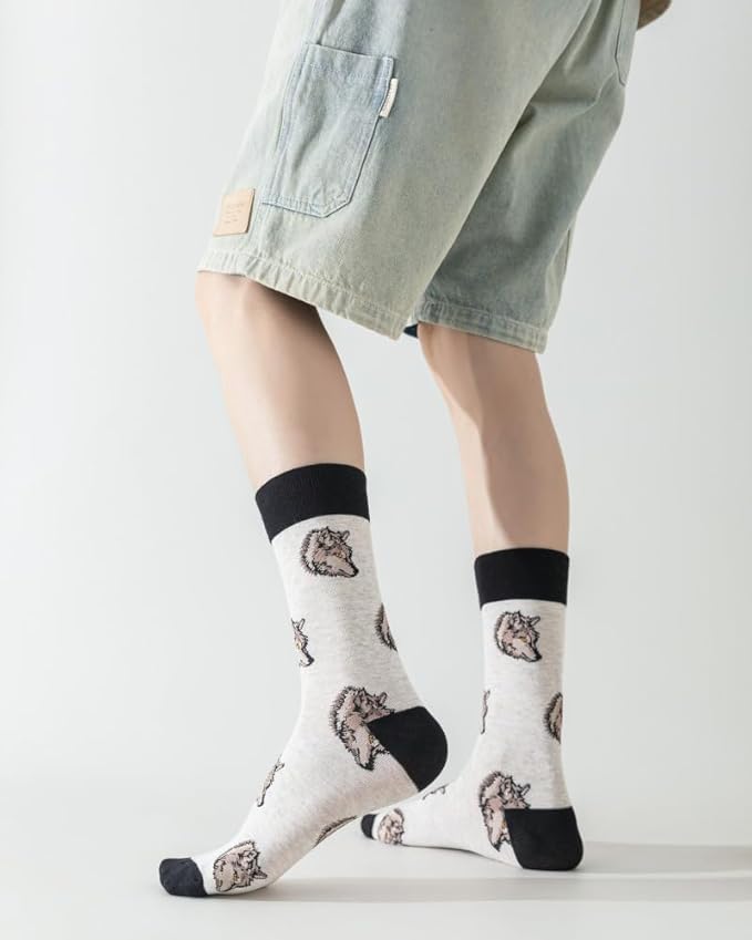 5 Pairs Cute Animal Crew Socks Fun Casual Cotton Calf Socks for Women
