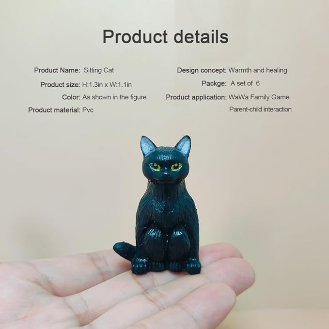 6 Pcs Realistic Cat Figure Mini Cute Sitting Cats Characters Miniature Educational Figures Kitten Distressed Cats Easter Eggs Cake Topper Christmas Birthday Gift for Cat Lover