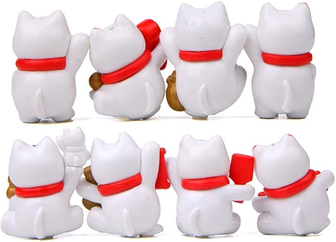 8 Pcs Cute Lucky Cat Figures, Animal Cat Characters Toys Mini Figure Collection Playset, Cat Toys Set Cake Toppers, Plant, Automobile Decoration, Landscape Scenes