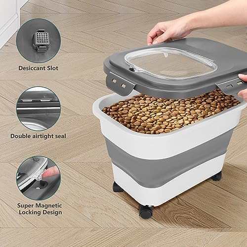 2 PCS Dog Food Storage Containers 15-20 Lbs Collapsible Dog Food Storage Container - with Measuring Cup &Scoop(Black+Black)